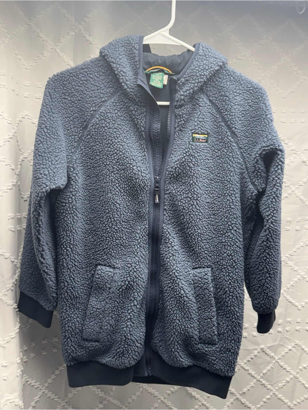 L.L. Bean Kids Fleece Full Zip Hooded Jacket Blue Orange Size M 10-12